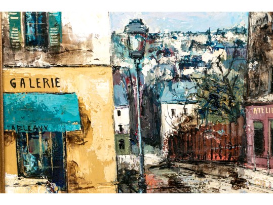 Manuel Monton Bunuel (Spain, B. 1940) Oil On Canvas, French Village Street Scene