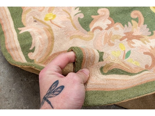 Indian Chain-stitch Wool Carpet, 5'-9 1/2