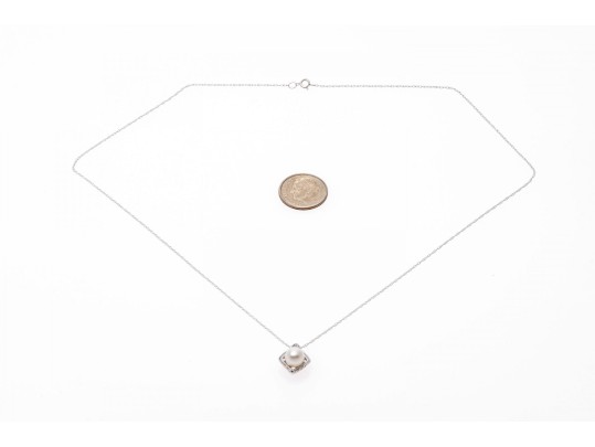 10K White Gold Necklace With Classic Bright White Pearl Pendant