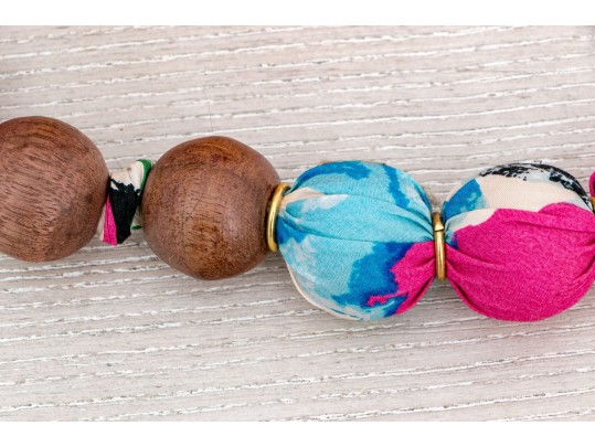 Kate Spade Textile Wrapped And Wooden Beaded Necklace