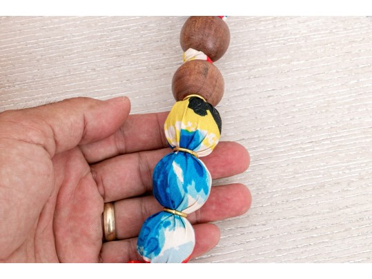 Kate Spade Textile Wrapped And Wooden Beaded Necklace