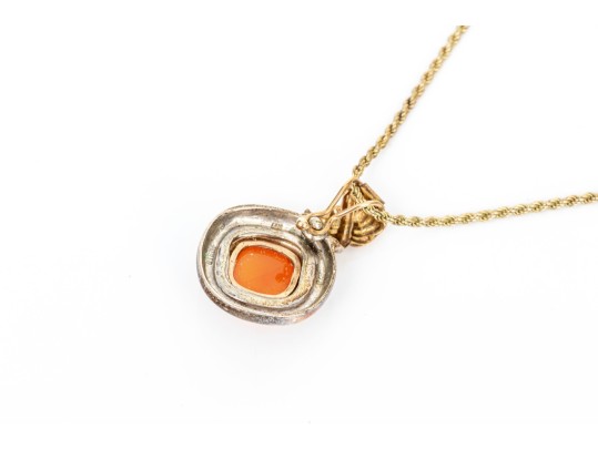 Sterling Silver And 14k Chunky Carnelian Pendant, With Sterling Chain