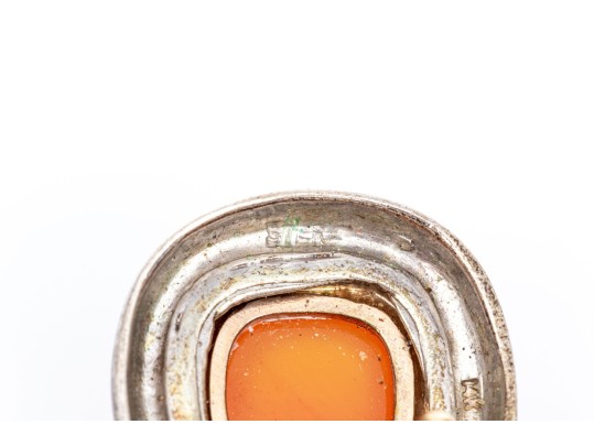 Sterling Silver And 14k Chunky Carnelian Pendant, With Sterling Chain