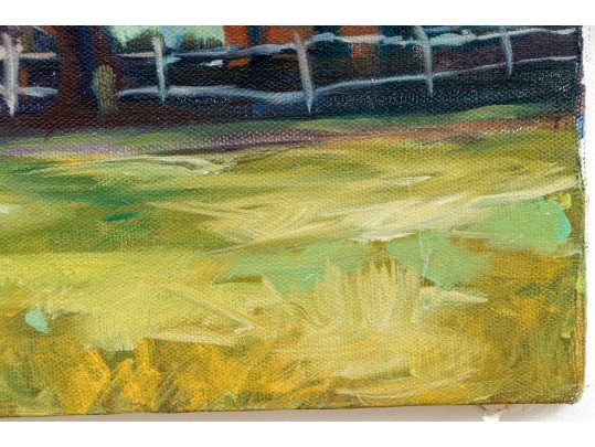 Caroline Gantz (American, B. 1954) Oil On Canvas, Wilton CT, Fieldside View Of A Barn