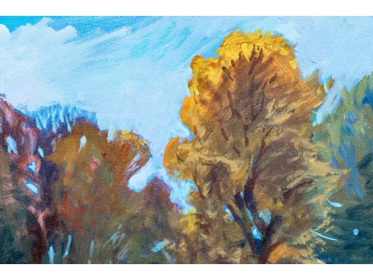 Caroline Gantz (American, B. 1954) Oil On Canvas, Wilton CT, Fieldside View Of A Barn