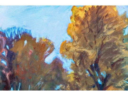 Caroline Gantz (American, B. 1954) Oil On Canvas, Wilton CT, Fieldside View Of A Barn