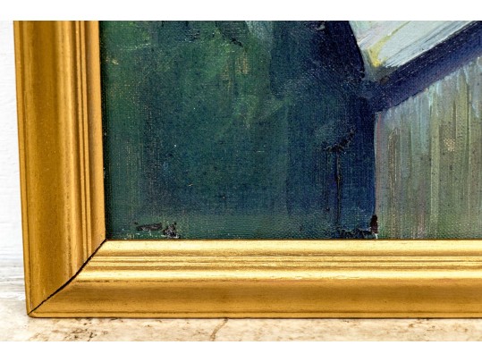 Signed Oil On Board, Landscape With Lake And Architecture