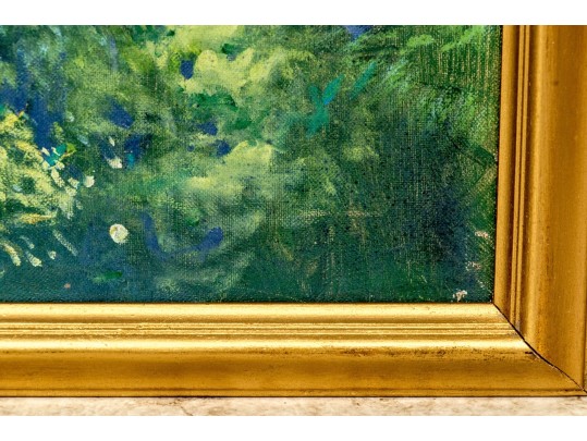 Signed Oil On Board, Landscape With Lake And Architecture