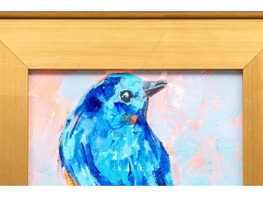 Guccione (Brazilian-American, B. 20th C.) Oil On Canvas, Perched Blue Bird