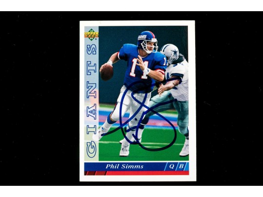 Phil Simms Autographed NY Giants Card, With Autographed John Paxson Photograph