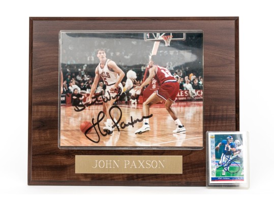 Phil Simms Autographed NY Giants Card, With Autographed John Paxson Photograph