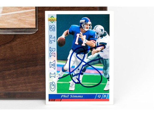 Phil Simms Autographed NY Giants Card, With Autographed John Paxson Photograph