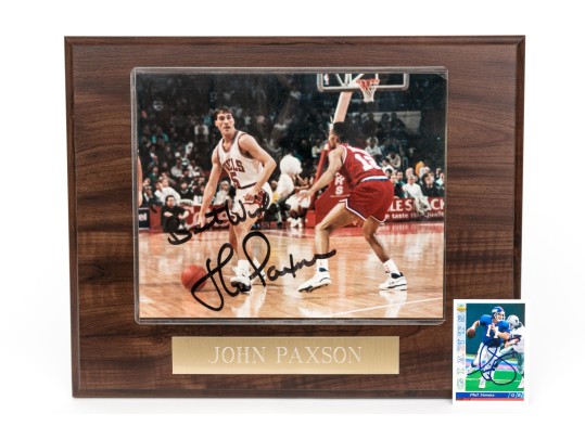 Phil Simms Autographed NY Giants Card, With Autographed John Paxson Photograph