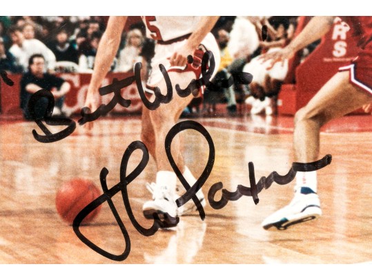 Phil Simms Autographed NY Giants Card, With Autographed John Paxson Photograph