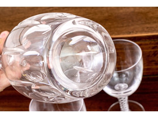 Crystal Decanter With Stopper And Six Hand-Blown Double Helix Stemmed Goblets