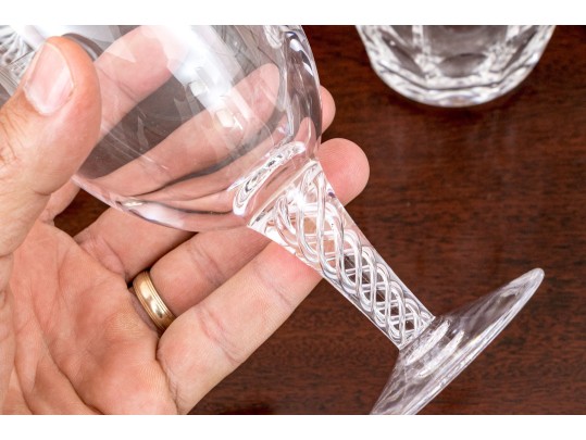 Crystal Decanter With Stopper And Six Hand-Blown Double Helix Stemmed Goblets