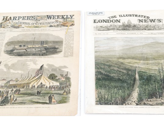Two 19th Century Original London Newspaper Front Pages- Harper's Weekly And The Illus. London News 