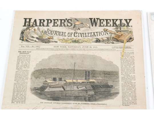 Two 19th Century Original London Newspaper Front Pages- Harper's Weekly And The Illus. London News 
