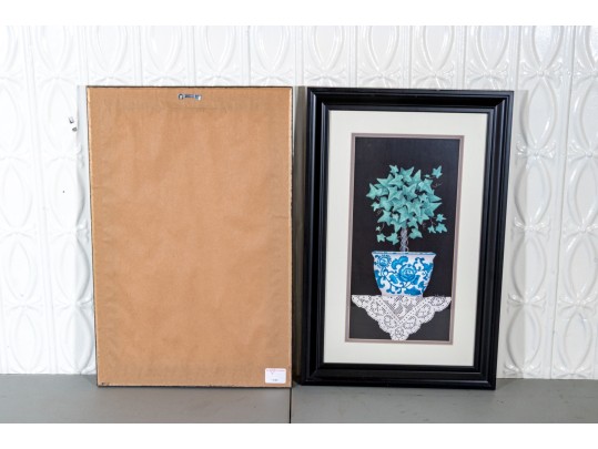 Linda Spivey Pair Of Prints, Still Lives Of Blue And White Planters With Trees And Lace Work, 2007