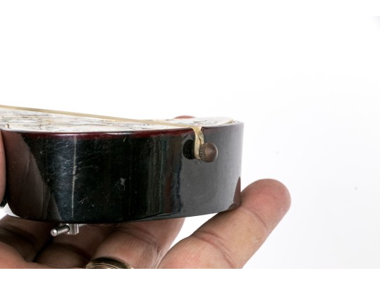 Antique Italian Silver Inlaid Guitar Form Music Box