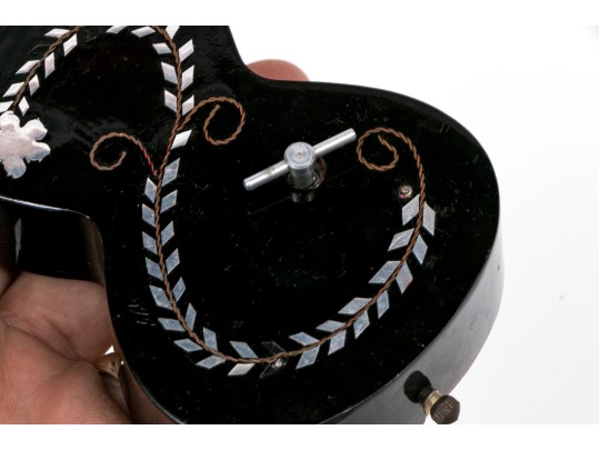 Antique Italian Silver Inlaid Guitar Form Music Box