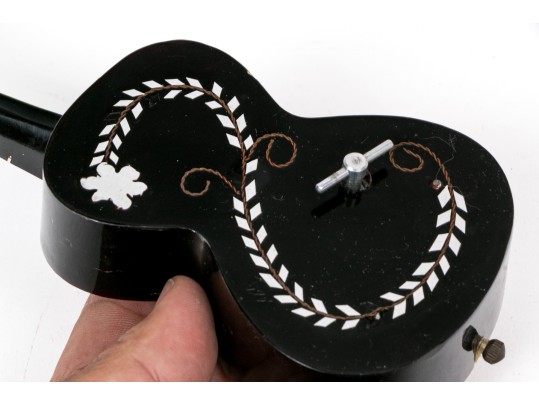 Antique Italian Silver Inlaid Guitar Form Music Box