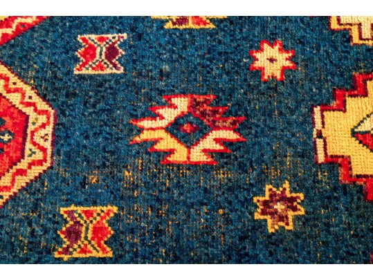 Caucasian Kazak Style Knotted Wool Area Rug, 7'6