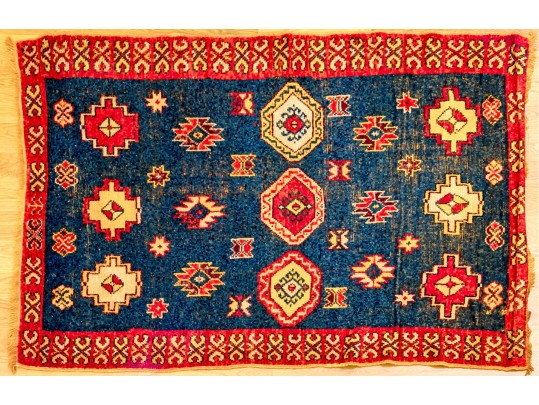 Caucasian Kazak Style Knotted Wool Area Rug, 7'6