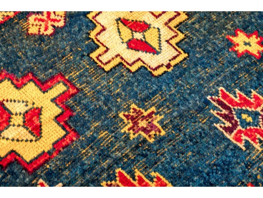 Caucasian Kazak Style Knotted Wool Area Rug, 7'6