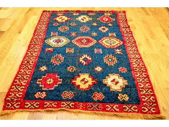 Caucasian Kazak Style Knotted Wool Area Rug, 7'6