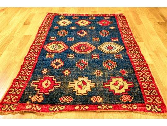 Caucasian Kazak Style Knotted Wool Area Rug, 7'6