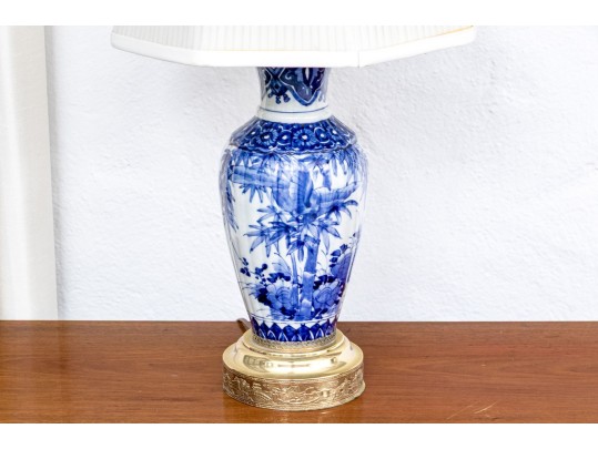 Elegant Blue And White Porcelain Vase Mounted As A Table Lamp