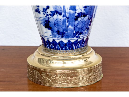 Elegant Blue And White Porcelain Vase Mounted As A Table Lamp