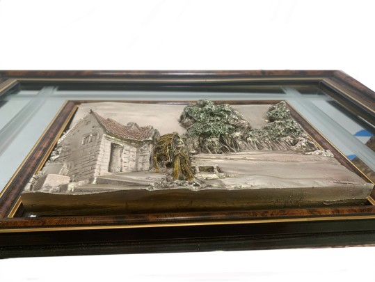 Sterling Silver High Relief Landscape Creazioni Artistiche, Framed In Italy