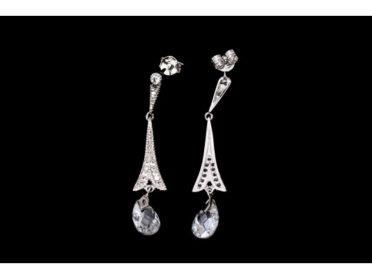 Sterling Silver Graceful Briolette Pendant Earrings Set With Round Brilliant Cut CZ Stones