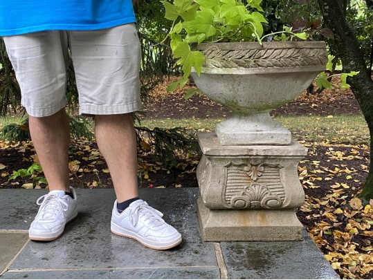 Cast Cement Urn Form Planter With Plinth Base