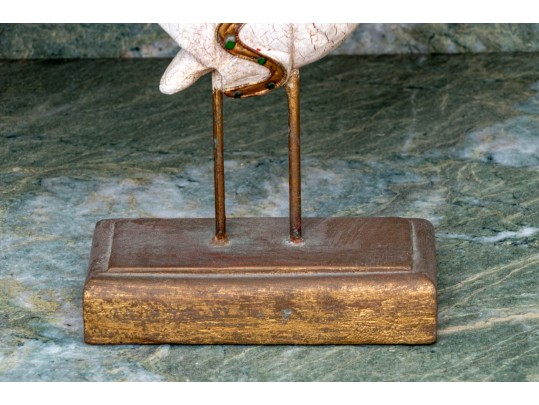 Pair Of Decorative Thai Carved And Inlaid Figures On Stands