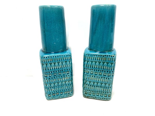 Pair Of Tozai Turquoise Crackle Glaze Vases