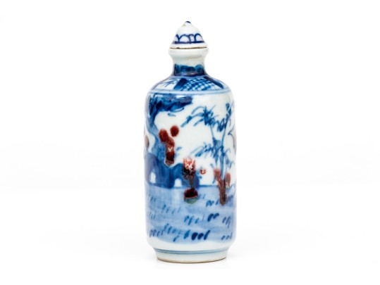 Chinese Blue And White Porcelain Snuff Bottle With Stopper