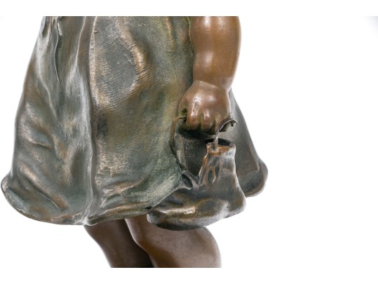 After Juan Clara Adorable Bronze Patinated Sculpture Of A Child Standing On A Stool