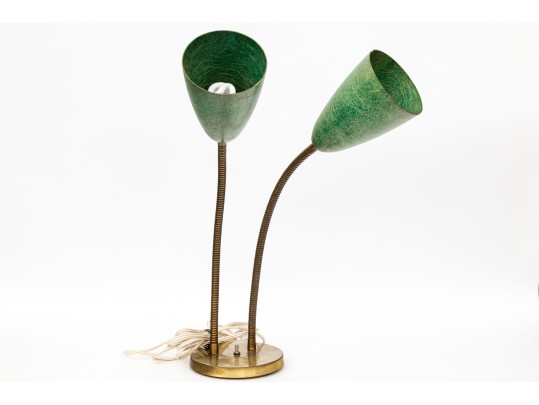 Vintage Fiberglass And Brass Double Gooseneck Adjustable Table Lamp