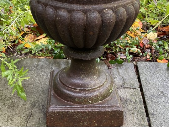 A Fine Pair Of Classical Cast Iron Campana Footed Urn Planters