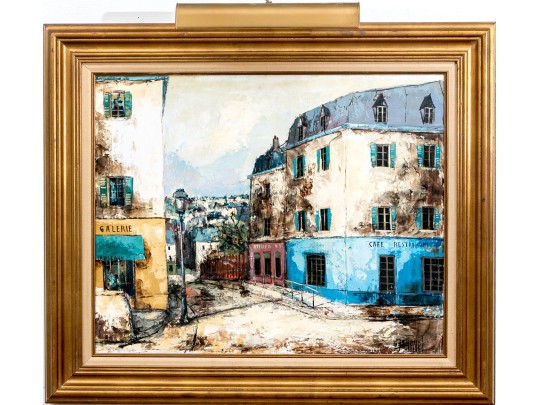 Manuel Monton Bunuel (Spain, B. 1940) Oil On Canvas, French Village Street Scene