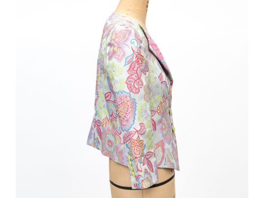 Armani Collection Striking Multi Color Floral Brocade Short Blazer, Size 10