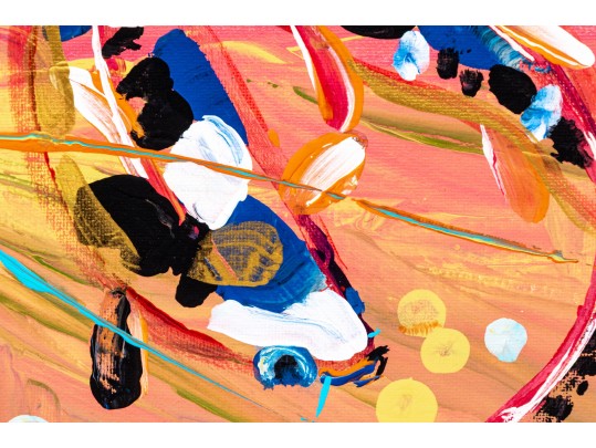 Dnie (Chinese/Am., 21st C.) Set Of Two Diminutive Acrylic On Canvas, Koi Fish