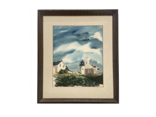 John D. Boyington (Am. 20th C.) Pemaquid Point, Maine. Lighthouse Watercolor