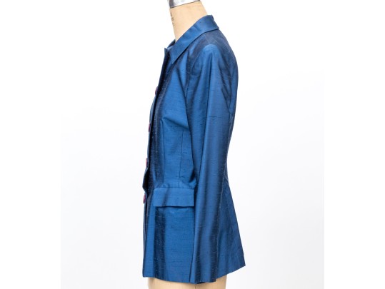 Ralph Lauren Purple Label Beautiful Blue Silk Blazer, Size 10