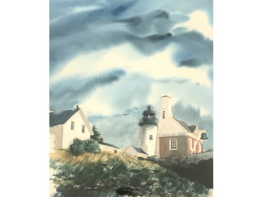 John D. Boyington (Am. 20th C.) Pemaquid Point, Maine. Lighthouse Watercolor