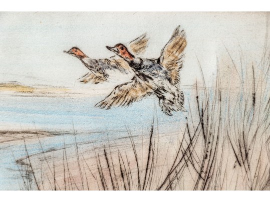 Henry Wilkinson (British, 1921-2011) Ltd. Ed. Etching Print, Black Lab & Pheasants