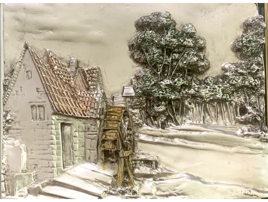 Sterling Silver High Relief Landscape Creazioni Artistiche, Framed In Italy